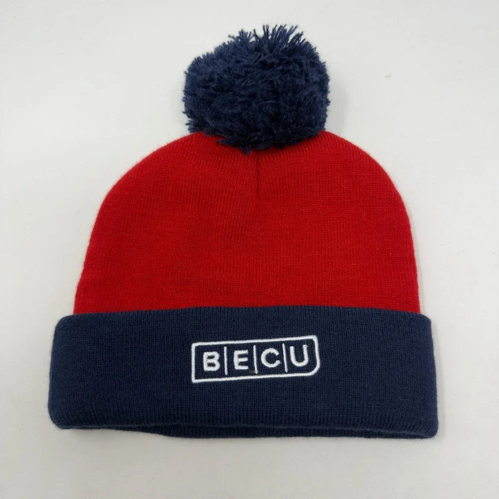 Gonzaga Bulldogs Blue Red Beanie w/ Pom Stocking Cap Hat BECU Boeing Promo‎ EUC